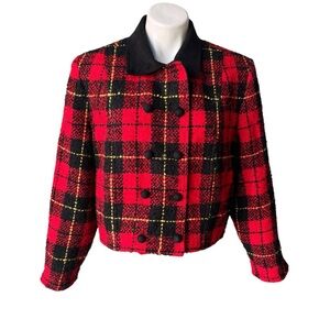 Vintage Howard Wolf Dallas Tarten Plaid Boucle Double Breasted Crop Jacket, Sz 8